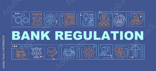 Bank supervision word concepts banner. Monetary policy. Infographics with linear icons on blue background. Isolated creative typography. Vector outline color illustration with text