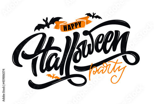 Happy halloween - cute hand drawn doodle lettering label. Halloween party - Trick or Treat. Lettering art for poster, web, banner, t-shirt design.