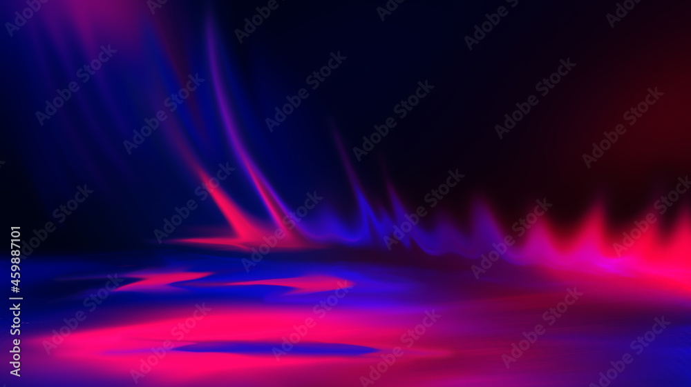 Dark abstract futuristic background. Ultraviolet neon glow, blurred geometric lines. Digital blank template