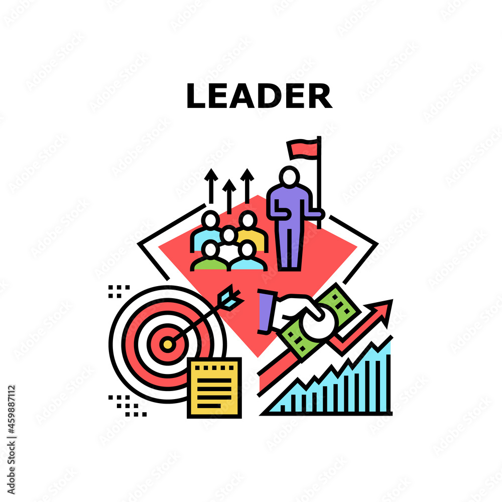 Financial Leader Vector Icon Concept. Financial Leader Teaching Team For Earning Money And Success Achievement. Leadership And Monitoring Economy Process In Company Color Illustration