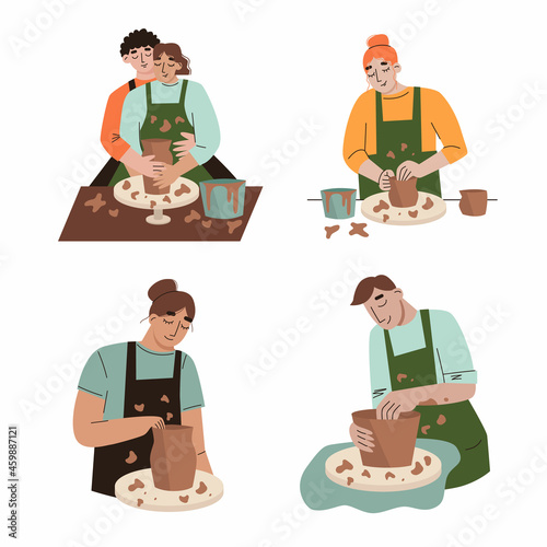 People at ceramic workshop. Design for master classes and craft shops. Flat vector illustration.