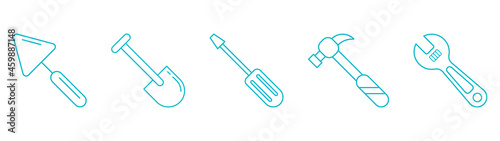 screwdriver, trowel, shovel, hammer, tools, wrench, adjustable, vector, set, group, tool, blue, vectors, icons, technical, plumbing, repair, automotive, installation