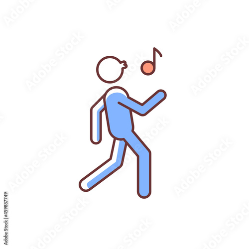 Whistle RGB color icon. Bad habit. Whistling man. Person walking merrily and whistling melody. Habitual patterns of human behavior. Isolated vector illustration. Simple filled line drawing
