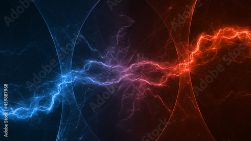 Fire and ice plasma lightning, abstract energy and electricity background