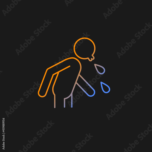 Spit gradient vector icon for dark theme. Rude, indecent behavior in public places. Lack of manners. Spitting man. Thin line color symbol. Modern style pictogram. Vector isolated outline drawing
