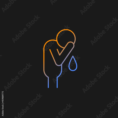 Cry gradient vector icon for dark theme. Experiencing negative emotions. Crying man. Person covering face with hand. Thin line color symbol. Modern style pictogram. Vector isolated outline drawing