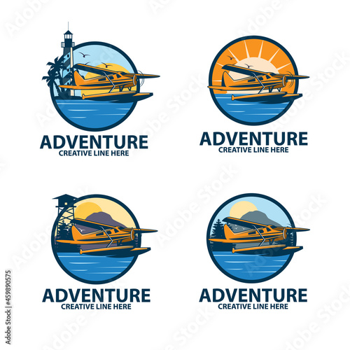 seaplane adventure logo set photo