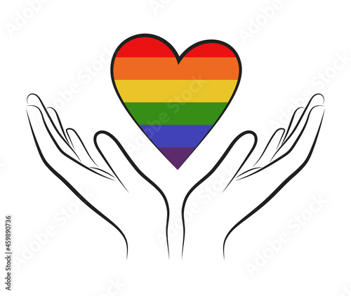 isolated icon pride lgbt heart in hands, symbol of rainbow colorful love