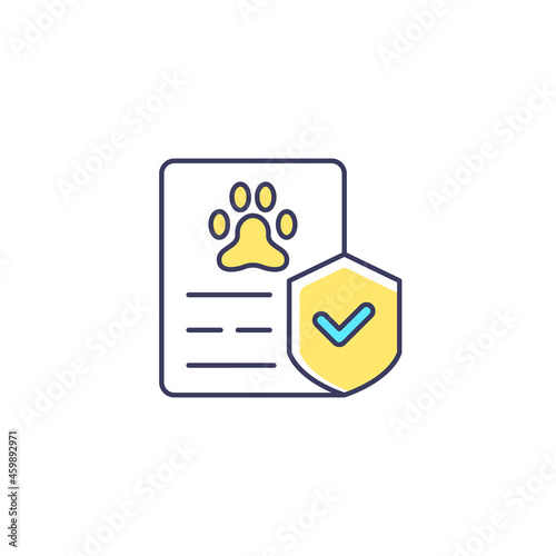Pet insurance RGB color icon. Employee voluntary benefit. Pet-friendly workplace policy. Covering medical expenses. Treatment for animals. Isolated vector illustration. Simple filled line drawing