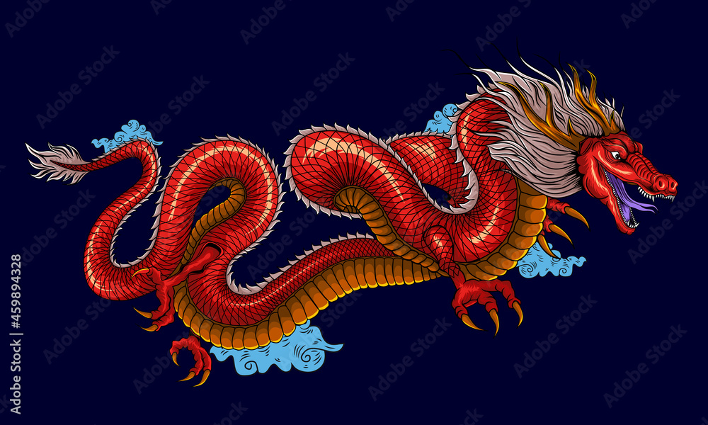Fototapeta premium Illustration Of Traditional Chinese Dragon Chinese Character