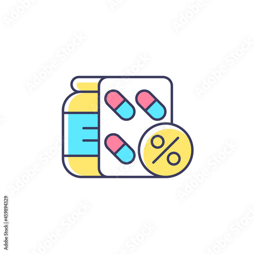 Reduced prescription drug cost RGB color icon. Providing health benefits to employees. Saving workers money. Increasing employee satisfaction. Isolated vector illustration. Simple filled line drawing