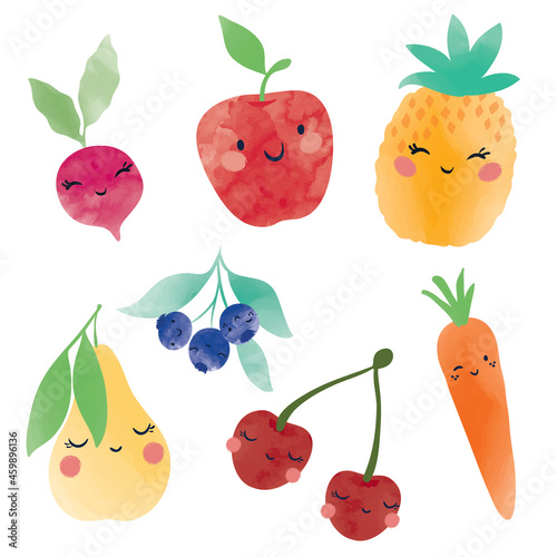 Cute fruits vector illustration, watercolor vector.