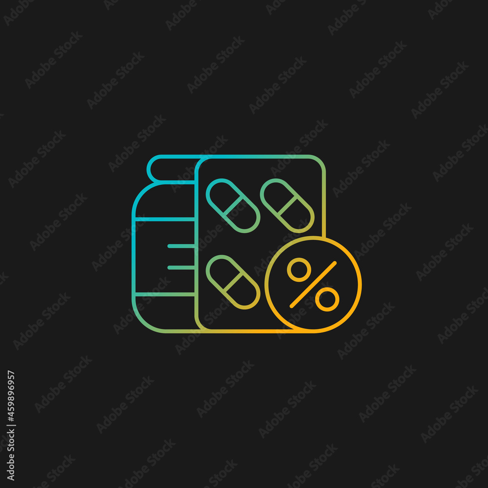 Reduced prescription drug cost gradient vector icon for dark theme. Providing health benefits to employees. Thin line color symbol. Modern style pictogram. Vector isolated outline drawing