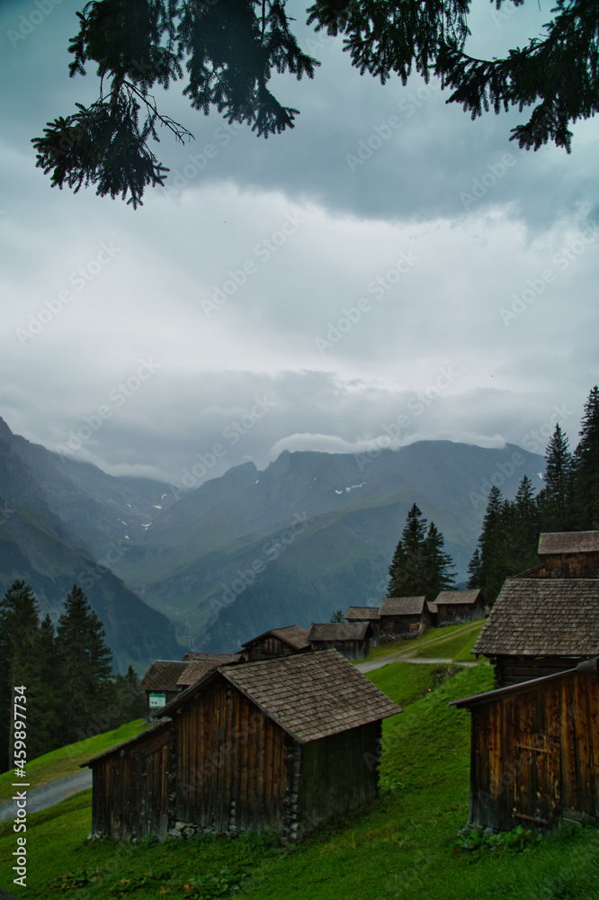 Fototapeta premium wooden houses in the swiss mountains 