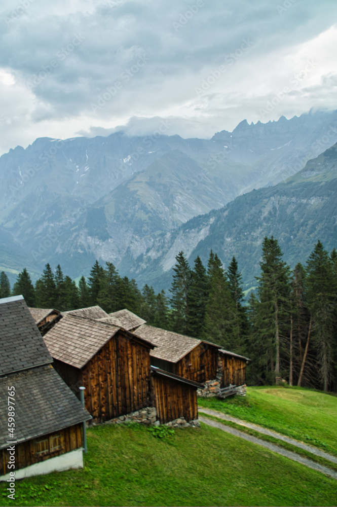 wooden houses in the swiss mountains 