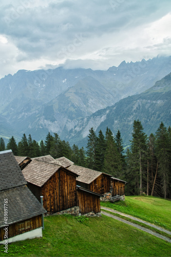 wooden houses in the swiss mountains 