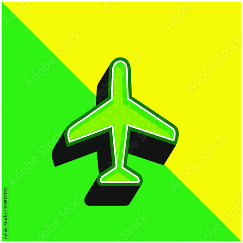 Airplane Green and yellow modern 3d vector icon logo