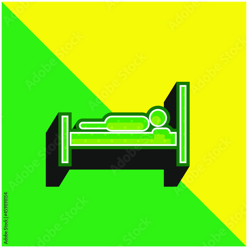 Bed With A Person Lying On It Green and yellow modern 3d vector icon logo