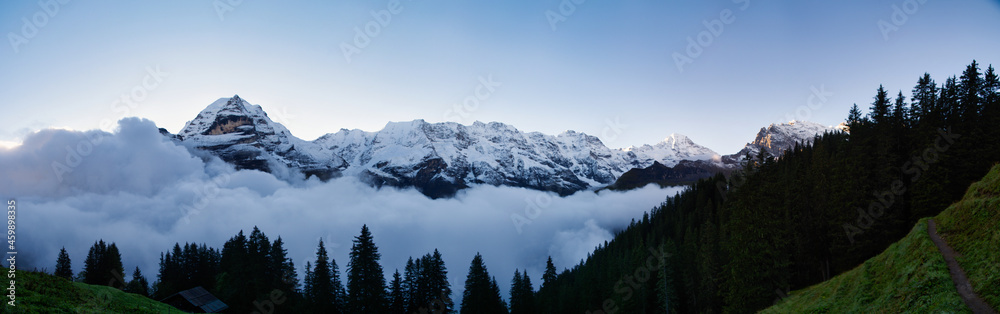 Panorama of mountain backdrop in the morning with sea of fog 