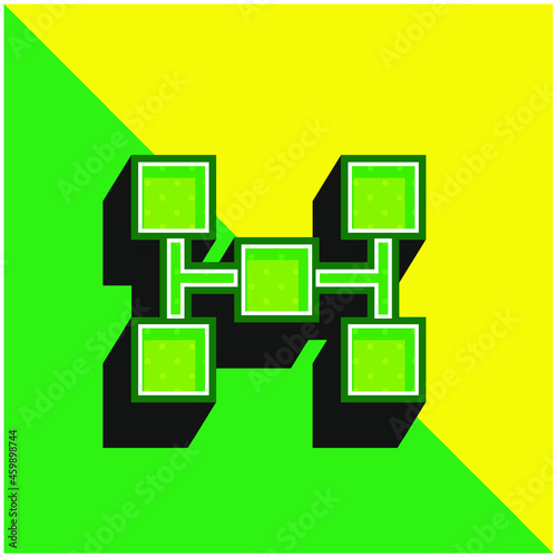 Blocks Scheme Of Five Squares Green and yellow modern 3d vector icon logo