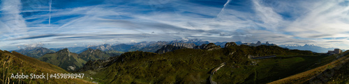 Panorama from the mountain Roche de Naye the swiss alps landscape at sunset 