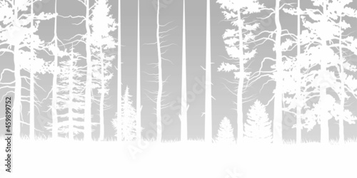 White tree forest background and snowing for winter season concept. Hand drawn isolated illustrations. © CHANTHIMA SAENUBON
