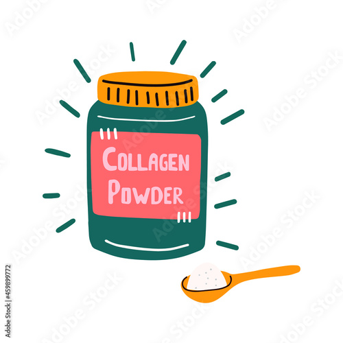Set of different collagen types. Drink, jelly, powder, cream, injection, etc.  Trendy beauty supplement and ingredient for the skin.