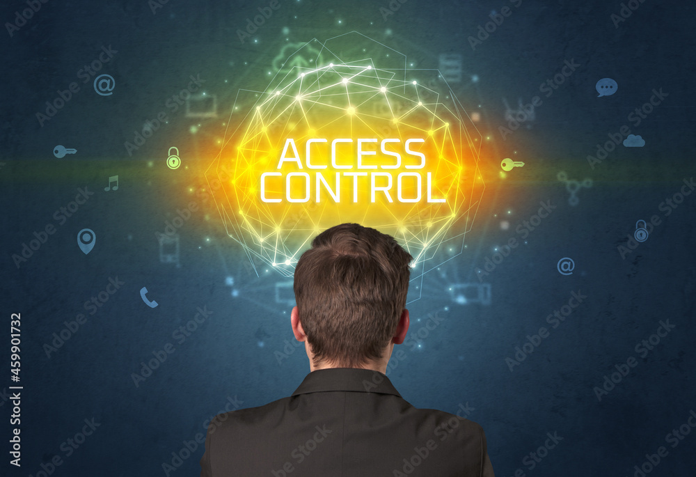 Rear view of a businessman, online security concept