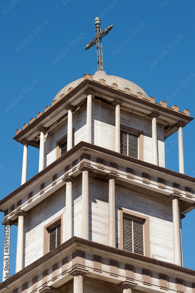 Church tower of the Cathedral of Copiapo at main square, Chile