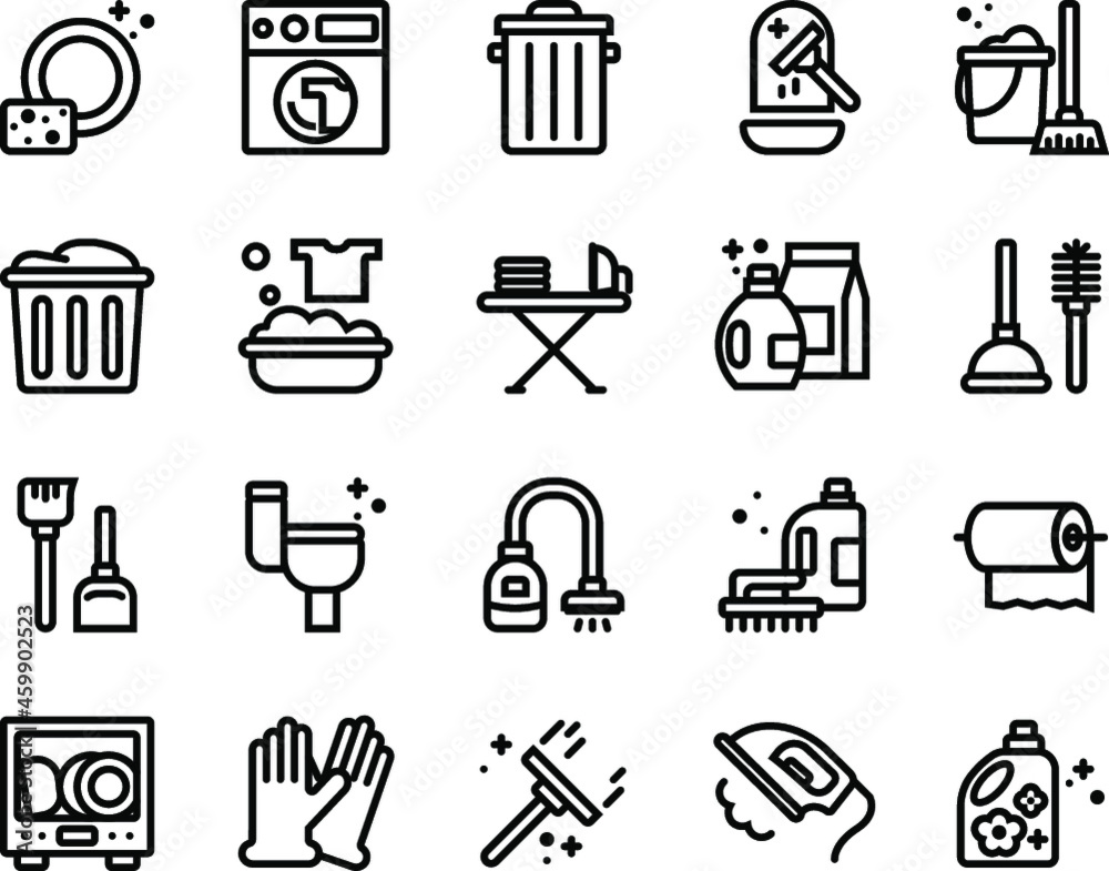 cleansing and housework icons set cleansing and housework icons set