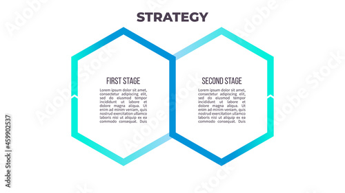 Business process. Chart with 2 steps, options, sections. Vector template.