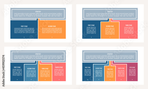 Business process. Chart with 2, 3, 4, 5 steps, options, sections. Vector template.