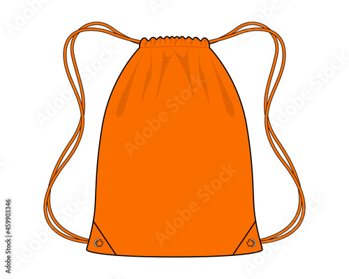 Blank Orange Drawstring Bag Template on White Background, Vector File