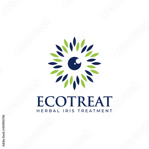 ecotreat herbal iris treatment logo, vector abstract leaves around the pupil