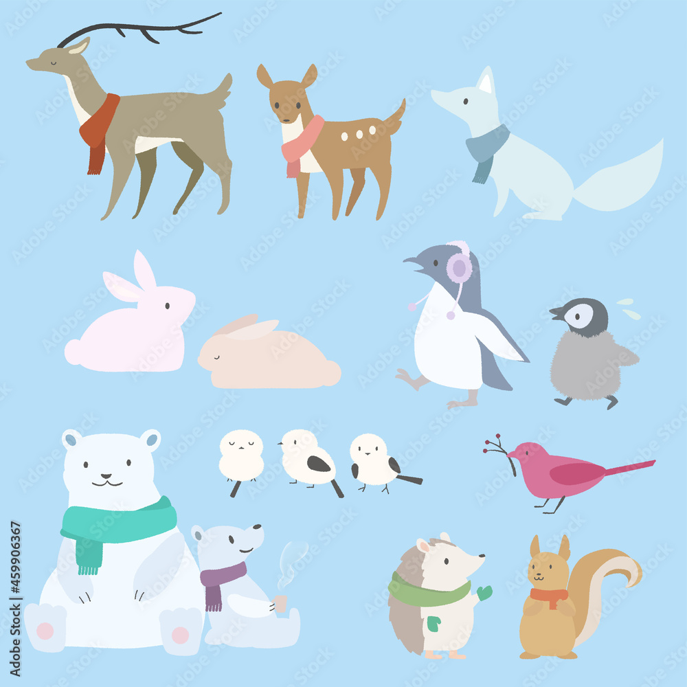冬の動物のイラストセット