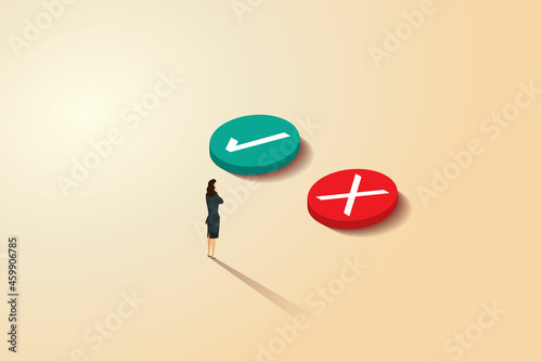 Businesswoman decides between right or wrong.