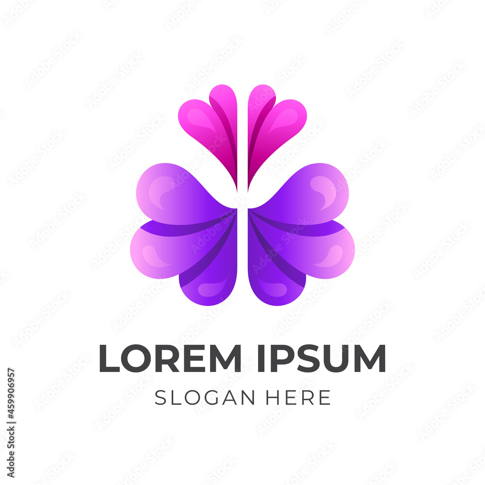 simple brain logo vector with 3d purple and pink color style