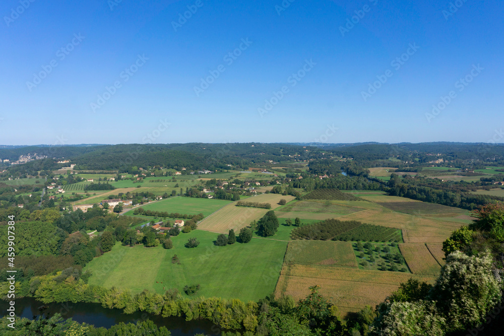 High angle view of the Vezere valley from the village of Domme in Dordogne, France