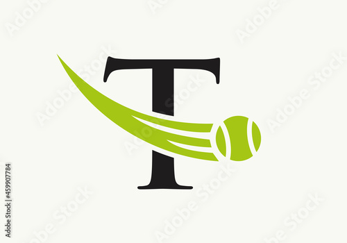 Tennis Logo Design Template On Letter T. Tennis Sport Academy, Club Logo With T Letter