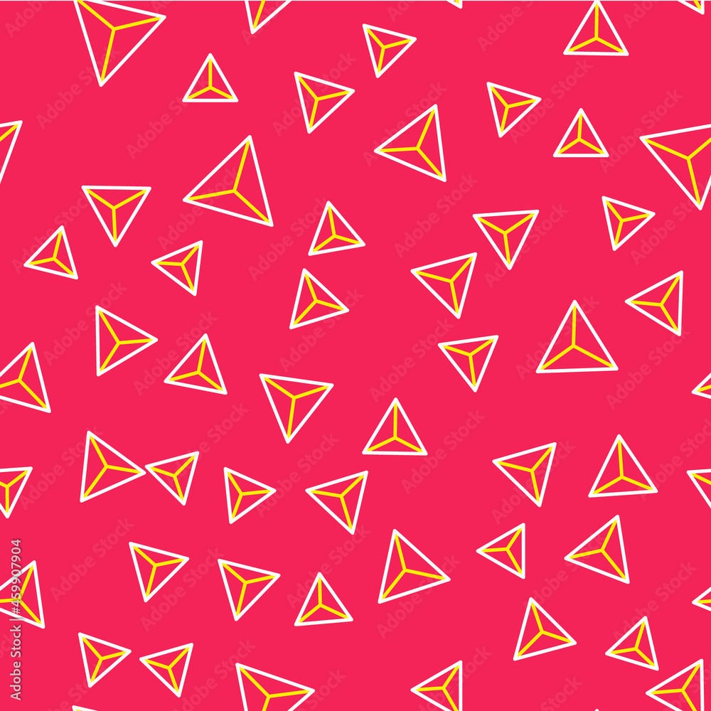 Line Geometric figure Tetrahedron icon isolated seamless pattern on red background. Abstract shape. Geometric ornament. Vector Line Geometric figure Tetrahedron icon isolated seamless pattern on red background. Abstract shape. Geometric ornament. Vector