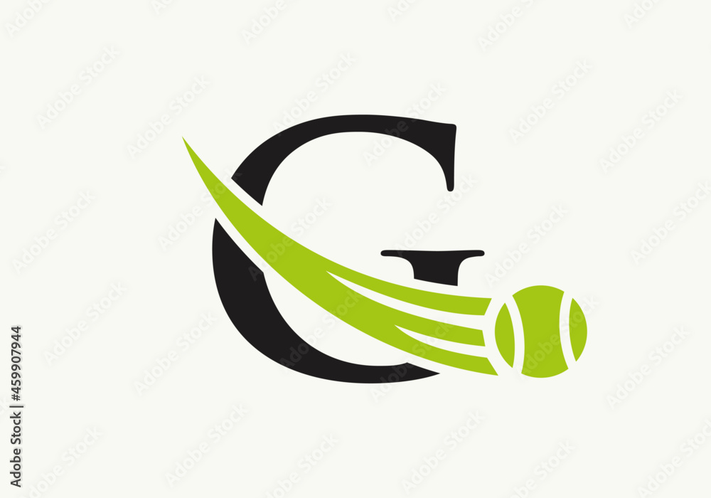 Vetor de Tennis Logo Design Template On Letter G. Tennis Sport Academy