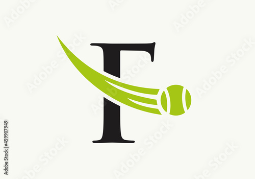 Tennis Logo Design Template On Letter F. Tennis Sport Academy, Club Logo With F Letter