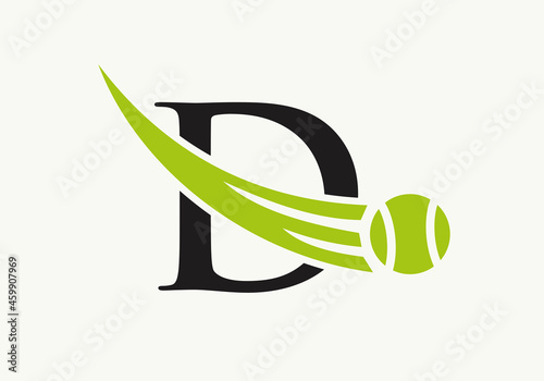 Tennis Logo Design Template On Letter D. Tennis Sport Academy, Club Logo With D Letter