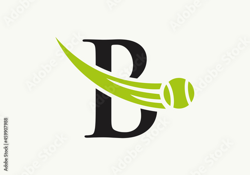 Tennis Logo Design Template On Letter B. Tennis Sport Academy, Club Logo With B Letter