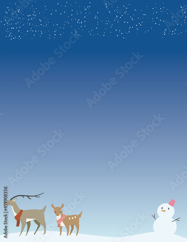 冬のイラスト背景(鹿・縦)