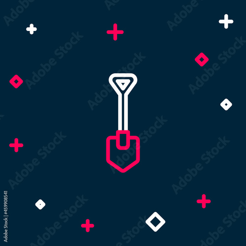 Line Shovel icon isolated on blue background. Gardening tool. Tool for horticulture, agriculture, farming. Colorful outline concept. Vector
