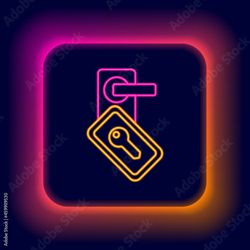 Glowing neon line Digital door lock with wireless technology for unlock icon isolated on black background. Door handle sign. Security smart home. Colorful outline concept. Vector
