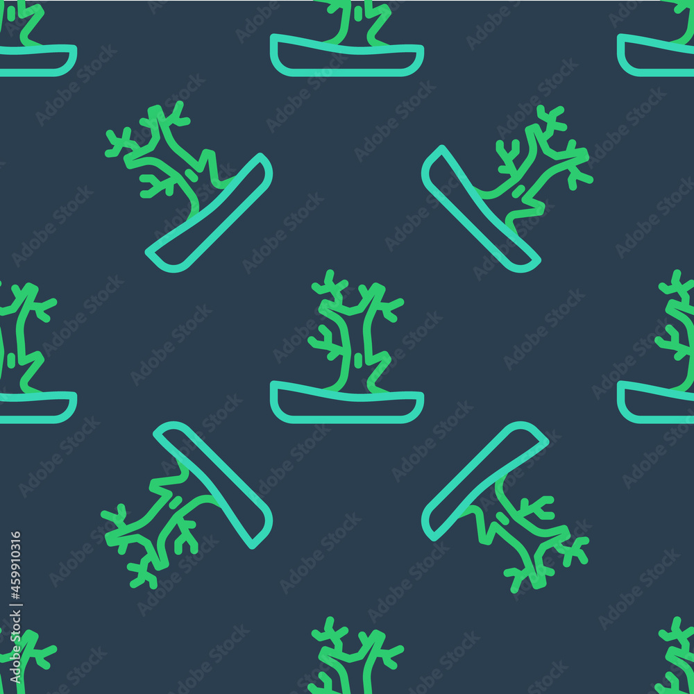 Fototapeta premium Line Bare tree icon isolated seamless pattern on blue background. Vector