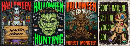Halloween vintage colorful posters set