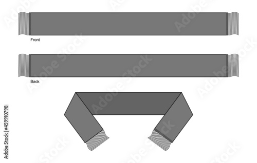 Blank Gray Football Fans Scarf Template on White Background. Front and Back Views, Vector File.